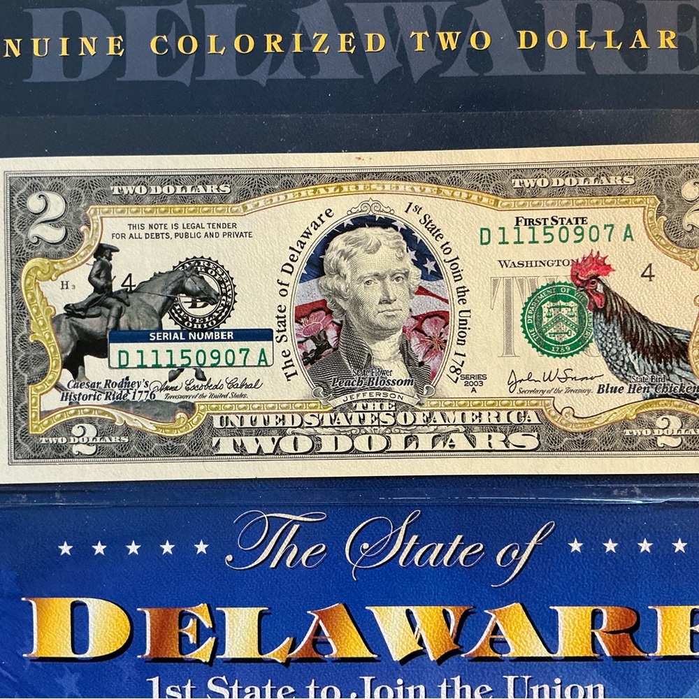 Delaware Colorized $2 bill - Picture 2 of 3